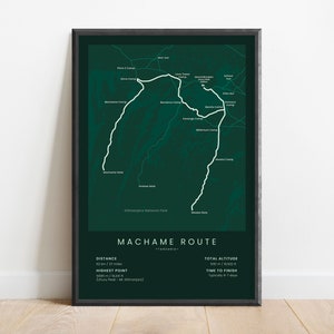 Machame Route Map Print Mount Kilimanjaro Trekking Poster Whiskey Route Mt Kilimanjaro Hiking Wall Art Africa Trekking Map Poster Green