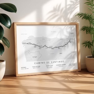 Camino Frances Wegdruck | Camino De Santiago Karte | Weg von St James Wand Kunst | Spanien Pyrenäen Europawanderweg Poster | Wandergeschenk