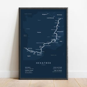 Impression de carte Hexatrek | L'affiche du Grand Sentier des Français | Art mural randonnée en France | Sentier de grande randonnée des Alpes françaises Imprimer | Cadeau randonnée