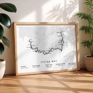 Lycian Way Map Print | Likya Yolu Map | Fethiye to Geyikbayiri Trek Map | Turkish Trekking Path Wall Art | Mediterranean Hiking Trail Gift