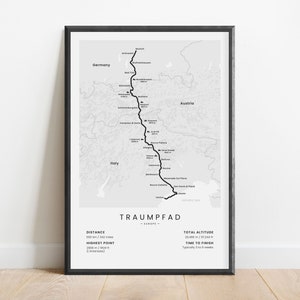 Sentier de randonnée Der Traumpfad Impression | La carte du chemin des rêves | Affiche de randonnée longue distance Munich-Venise | Art mural randonnée Allemagne Autriche Italie
