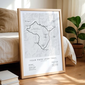 Four Pass Loop Print | Four Pass Loop Hiking Trail Map | Aspen Hiking Poster | Colorado Trekking Wall Art | Maroon Bells Map Art
