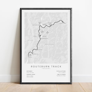 Routeburn Track Druck | Neuseeland Südinsel Trekking-Pfad Karte | Fiordland np, Mount Aspiring np Wandern Poster | Südsee Kunst