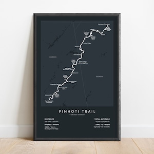 Pinhoti-padprint | Poster nationaal recreatiepad Pinhoti | Kaart wandelroute Georgië | Wandelkunst in Alabama | Cadeau voor echte wandelaars