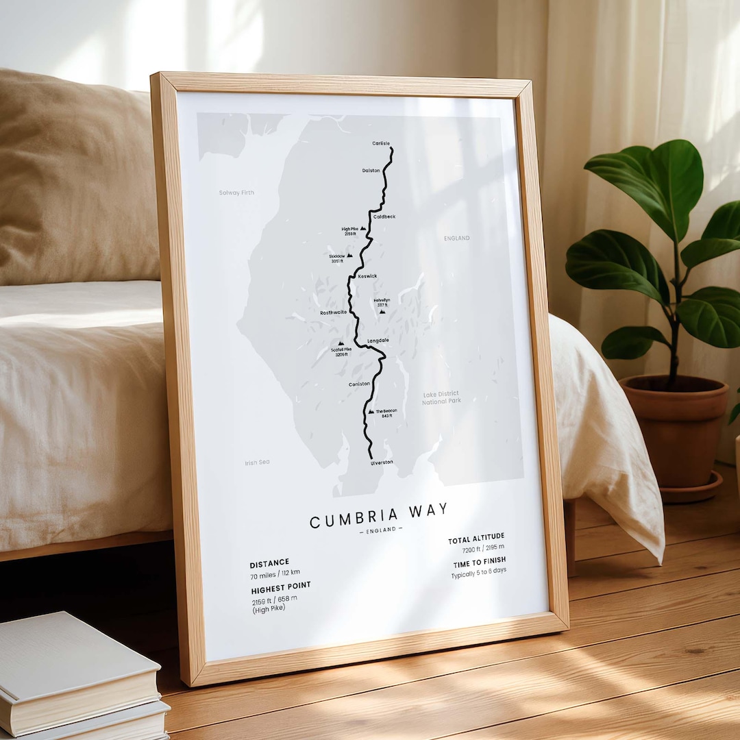 Cumbria Way Map Print | the Cumbrian Way Poster | Ulverston to Carlisle ...