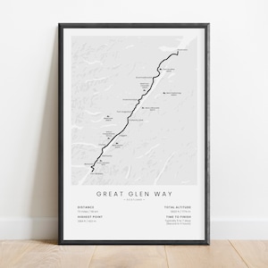 Impression Great Glen Way | Carte du sentier de randonnée Great Glen Way | Affiche de sentier pédestre des Highlands écossais | Art mural randonnée en Angleterre | Cadeau randonnée