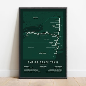 Poster Empire State-padkaart | Bikepacking-kaart New York afdrukken | Cadeaukunst wandelpad New York | Kaartcadeau Verenigde Staten | Bikepacking-route