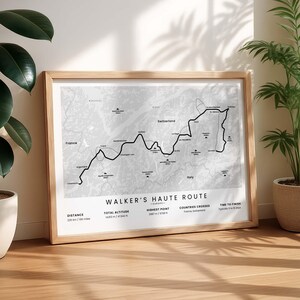 Walker's Haute Route Poster | Haute Route Alps Hiking Trail Map | Chamonix France To Zermatt Switzerland Europe Trekking Print | Backpacking