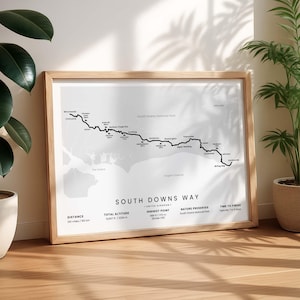 South Downs Way Print | South Downs Way Hiking Trail Map | South Downs National Park Poster | England Thru Hiking Wall Art | Hiking Gift