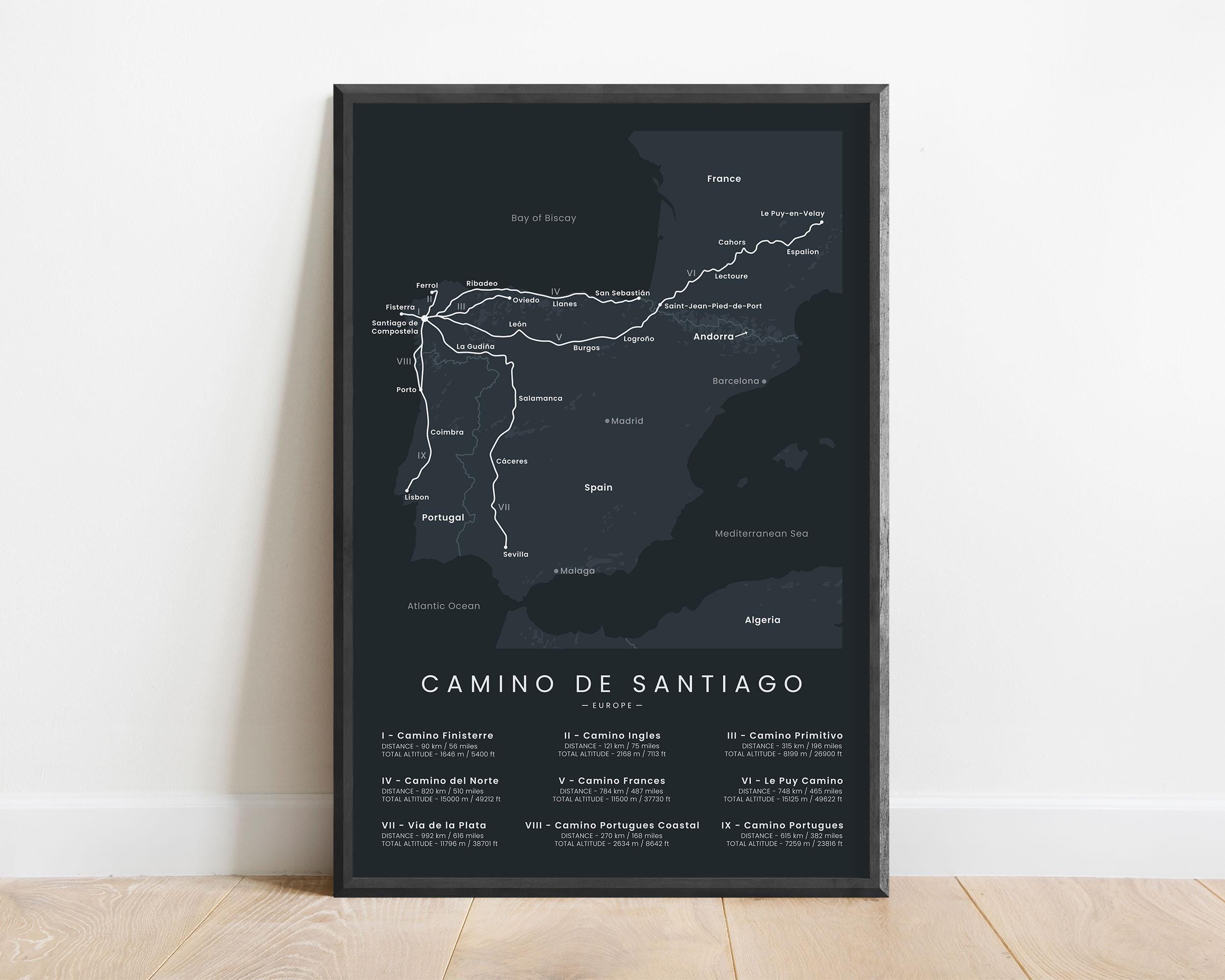 Camino De Santiago Print (all Routes) | Way of Saint James Hiking