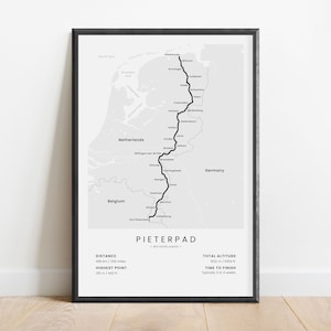 Pieterpad Wandern Weg Druck | Pieter's Path Thru Wanderkarte | Niederlande Fernwanderweg Poster | Holland Trekking Kunst