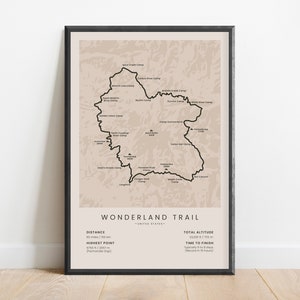 Wunderland Spur Print | Mount Rainier National Park Wanderkarte | Washington Trekking Kunst | USA Hike Wanddekor | Wandern Geschenk