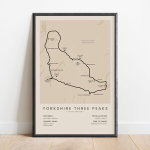 Yorkshire Three Peaks Hiking Trail Print | Yorkshire Three Peaks Challenge Map | Yorkshire Dales National Park Hiking Poster | Hiking Gift