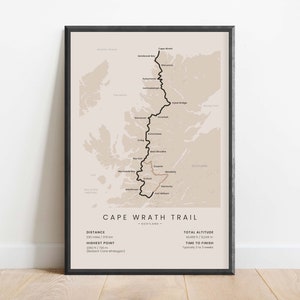 Mappa del sentiero di Cape Wrath / Stampa del sentiero escursionistico di Cape Wrath Way / Poster del sentiero escursionistico delle Highlands scozzesi / Arte murale per trekking in Inghilterra / Regalo per escursioni