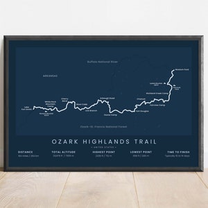 Póster del mapa del sendero de las Tierras Altas de Ozark / Impresión del Sendero Nacional Recreativo de las Tierras Altas de Ozark / Póster de la ruta de senderismo OHT / Mapa de Arkansas: regalo para excursionistas