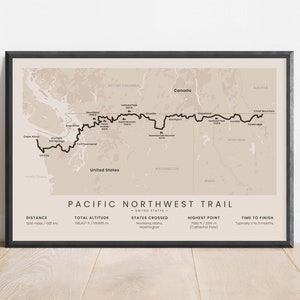 Carte des sentiers du nord-ouest du Pacifique | Sentier de randonnée du PNT Impression | Affiche du sentier panoramique national du nord-ouest du Pacifique | Voyage aux États-Unis | Cadeau pour les randonneurs
