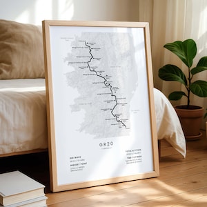 GR20 Trek Print | GR20 Corsica Hiking Trail Wall Art | Monte Cinto Hike Map | Europe Long Distance Trekking Poster | Outdoors Gift