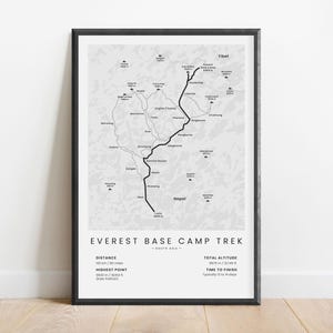 Impressão de trilha do acampamento base do Everest | Arte de parede para trilha no Monte Everest | Mapa de trilhas do EBC | Decoração para trilhas no Nepal | Pôster de trilha no Himalaia | Presente para trilhas