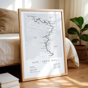 Stampa del sentiero Alpe-Adria / Mappa escursionistica del Giardino dell'Eden / Poster del sentiero escursionistico delle Alpi di Austria, Slovenia e Italia / Arte murale per trekking in Europa