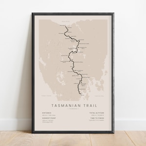 Tasmanischer Pfad Print | TAS Thru Wanderkarte | Tasmanien Fernwanderweg Poster | Australien Trekking Wandkunst | Wandern Geschenk
