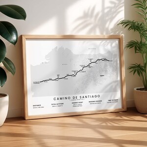 Camino Primitivo ハイキング トレイル プリント |サンティアゴ巡礼路トレッキングマップ |セント・ジェームスの道 ウォールアート |オビエドからサンティアゴ・デ・コンポステーラへのポスター