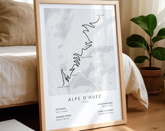 Alpe d'Huez Cycling Map | Le Bourg-d'Oisans Bike Climb Print | Personalized Tour de France Cycling Poster | Mountain Biking Gifts