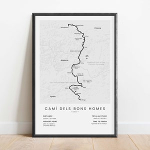 Imprimer la carte du sentier GR107 | Affiche de randonnée dans les maisons d'El Camí dels Bons | Art mural randonnée Il Chemin des Bonshommes | Voie des Hommes Bons | Cadeau randonnée