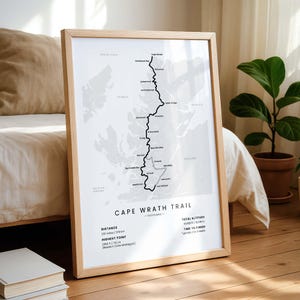 Kaart Cape Wraakpad | Cape Wrath Way-wandelpad afdrukken | Poster Schotse Hooglanden die pad lopen | Muurkunst trektocht Engeland | Wandelcadeau
