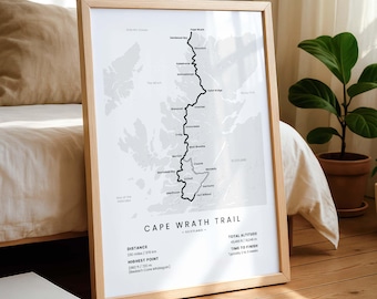 Cape Wrath Trail Map | Cape Wrath Way Hiking Trail Print | Scottish Highlands Walking Path Poster | England Trekking Wall Art | Hiking Gift
