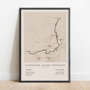 Tongariro Alpenüberquerung Print | Tongariro National Park Wandern Karte Neuseeland Nordinsel Wandern Poster | Wandern Wandkunst