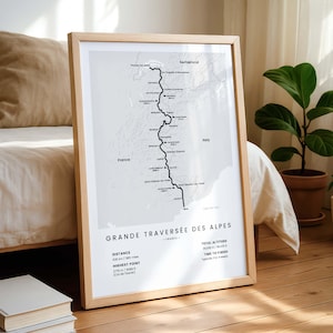 Mapa Grande Traversée des Alpes | Szlak turystyczny po Alpach Francuskich | Wydruk trekkingowy po Francji | Wielki Trawers Alp | Prezent dla wędrowca górskiego | GR5