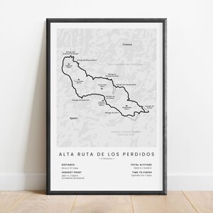 Alta Ruta de los Perdidos Impression de la carte | affiche de sentier de randonnée des Pyrénées | Art mural randonnée Monte Perdido | Randonnée au sommet du Vignemale | Cadeau pour l'extérieur