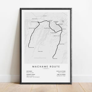Impressão do Mapa da Rota de Machame | Cartaz de Trekking no Monte Kilimanjaro | Arte de Parede para Caminhada na Rota do Uísque no Monte Kilimanjaro | Presentes para Trilhas de Caminhada na Tanzânia