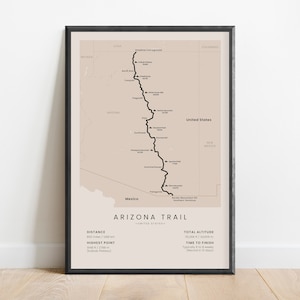 Arizona Trail-print | Kaart van Arizona National Scenic Trail | AZT-poster wandelpad | Muurkunst wandelpad VS | Cadeau voor wandelen
