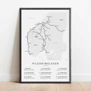 Pilegrimsleden : carte | Itinéraire Chemin de Saint-Olav Imprimer | Carte routière de l'ancien roi | de la route des pèlerins | Sentiers de randonnée en Norvège | Cadeau randonnée
