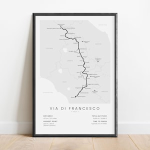 Via di Francesco Karte Drucken | St Franziskus Weg Poster | Der Weg des Heiligen Franziskus Poster | Italien-Wanderkarte | Umbrien-Wanderweg | Italien Geschenke
