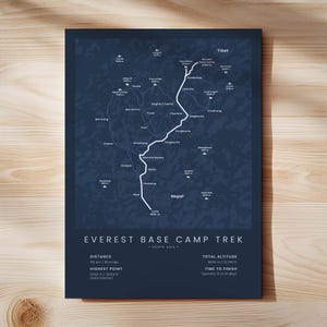 Stampa trekking al campo base dell'Everest / Arte murale per escursioni sul Monte Everest / Mappa del percorso EBC / Decorazione trekking in Nepal / Poster trekking sull'Himalaya / Regalo per escursioni Blue - Standard