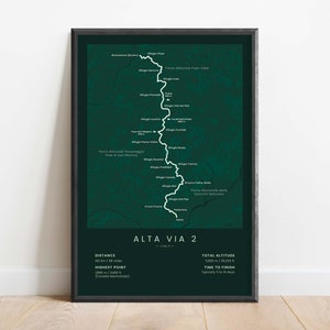 Alta Via 2 Map Print | Italian Dolomites High Route 2 | Trekking Alps Path Poster | Europe Italy Hiking Trail Wall Art | Gift for Hikers