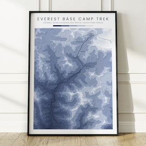 Mount Everest Base Camp Trek Topographische Karte Poster | EBK Wanderkarte Höhenlinienkarte | Mount Everest Treck Druck | Geschenk für Wanderer