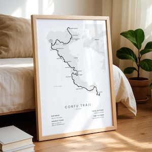 Corfu Trail Map Print | Corfu Island Hiking Trek Wall Art | Kerkyra Island Thru Hike Map | Greece Long Distance Trekking Poster | Corfu Path