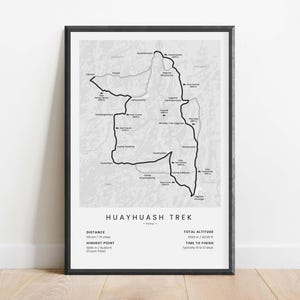 Impression de carte du circuit de Huayhuash | affiche de randonnée de Huayhuash | Art mural Andes | Voyage au Pérou | Décoration murale de randonnée | Cadeau randonnée