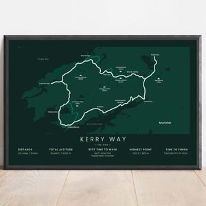 Kerry Way Karte Poster | Ring of Kerry Wandbild Poster | Irland Thru Hike Wandkunst | Irland Wanderkarte Poster | Wandern Geschenke