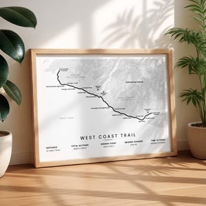 West Coast Trail Map Print | British Columbia Hiking Path Map | BC Vancouver Island Trek Wall Art | Canadian Thru Hike Poster | Hiking Gift
