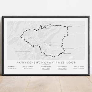 Stampa del circuito Pawnee-Buchanan / Poster del circuito Northern Indian Peaks / Mappa del circuito Pawnee-Buchanan Pass / Escursione nella natura selvaggia Indian Peaks / Regalo per escursioni