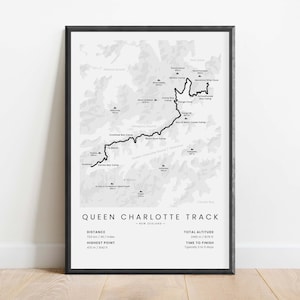 Carte des circuits de la Reine-Charlotte | Impression passerelle Queen Charlotte | Affiche de randonnée néo-zélandaise | Carte du sentier des Marlborough Sounds Poster | Cadeau randonnée