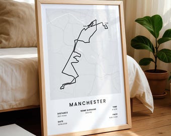 Manchester Personalized Marathon Print | Greater Manchester | English Marathon Poster | Runner Gift
