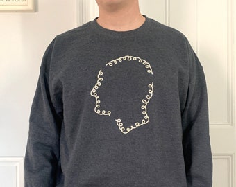 Squiggle Head – Minimal Dark Grey Graphic Sweater with Simple Profile