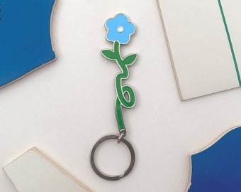 Flower Keychain – Double Sided Green and Yellow Enamel Accessory