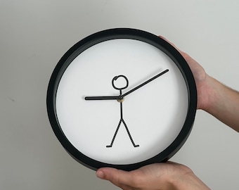 Stick Person Clock | Stickman Clock | 10" Black Wall Clock