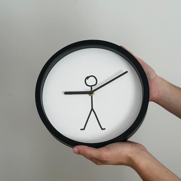 Horloge de personne de bâton | Horloge Stickman | Horloge murale noire de 10 po